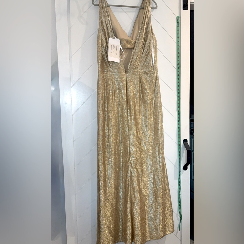 Hailey Paige Occasions Gold Cashmere V back strap ruched waist Style 5954 sz 22 - Picture 16 of 16